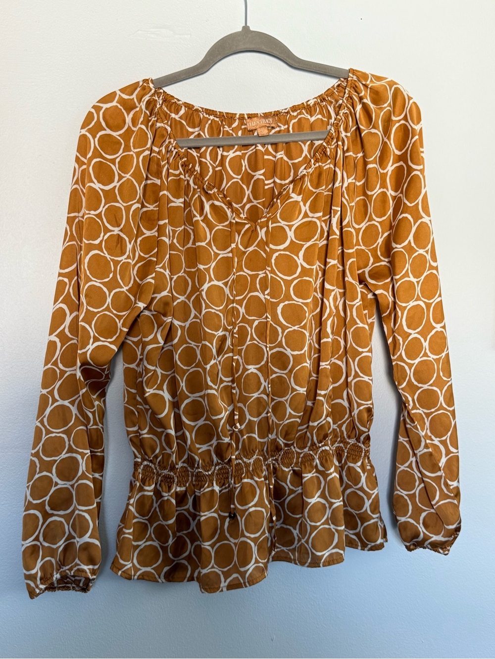 Ellen Tracy Rust Circle-Print Peasant Top